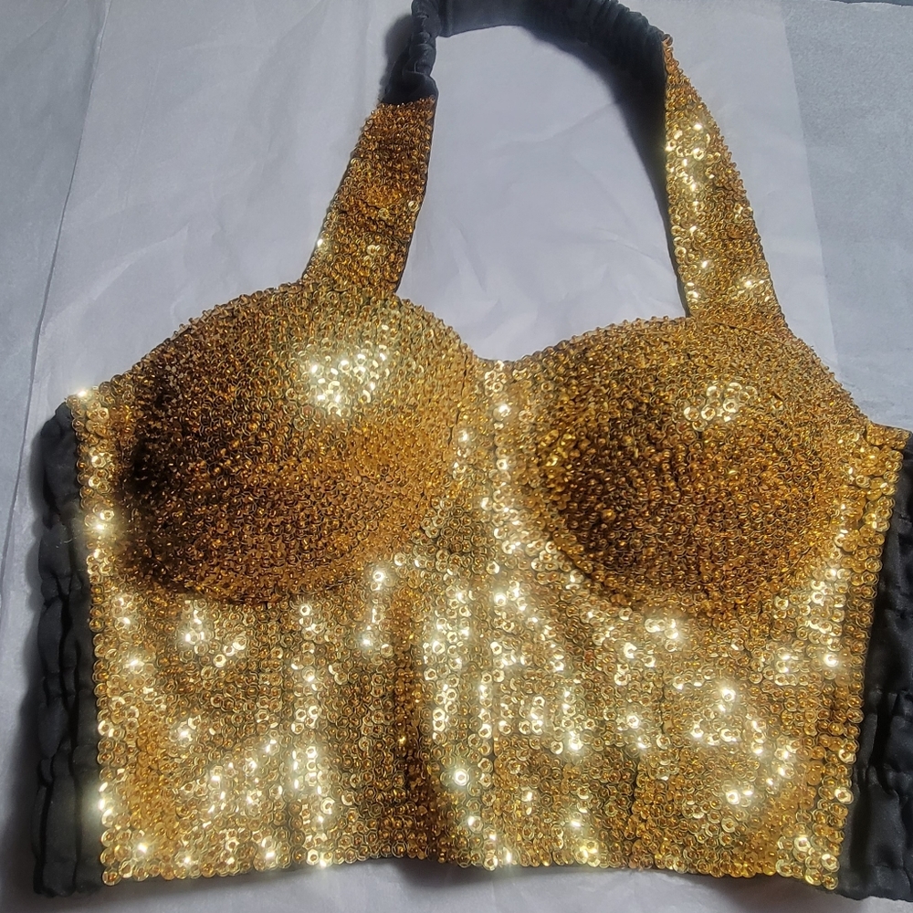 Gold Beaded Sequin Bustier